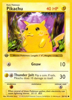Base Set Pikachu — an example of common cards and bulk we buy